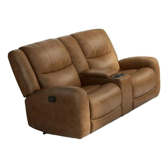 Leos Loveseat- Manual Reclining- Center Console- 79 Inch- Brown Leather
