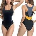 thumbnail image 2 of Holiday Promotion UTSJKR Women One Piece Swimsuits Athletic Racerback Swimwear Color Block Training Exercise Slimming Bathing Suit Black 12, 2 of 9
