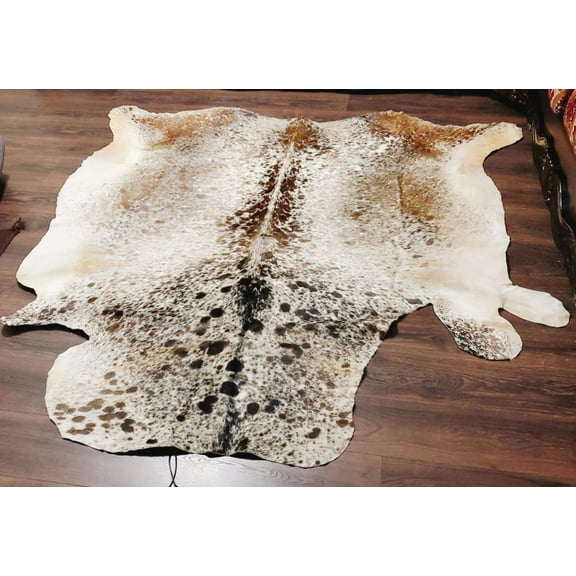 Real Tricolor Cow Skin Area Rug Hair on Leather Hide 6.5 ft X 6.5 ft - 45 x 45 sq.ft Approx. Multicolor Led Lights, Motion Sensor, USB & Battery Power Option