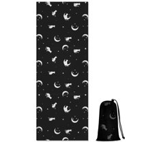 Black Cat Moon Star Pattern Hot Yoga Mat Towel Non Slip for Hot Yoga - Quick-Drying Yoga Mat Cover with 4 Corner Pockets with Travel Bag - Hot Yoga Towel Non Slip 74"x26"