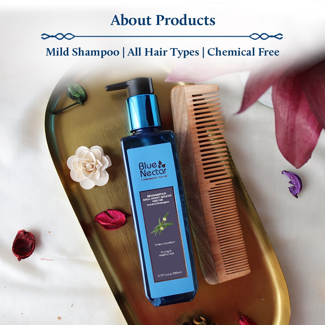 Blue Nectar Hair and Healthy Scalp Cleanser Shampoo for damaged hair (10 Herbs, 6.76 Fl oz)