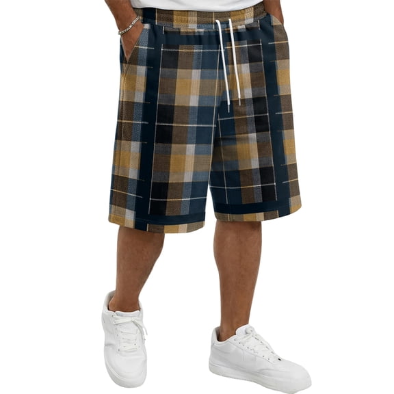 HKYNLAG Plaid Shorts for Men Casual Classic Drawstring Elastic Waist Bermuda Short Baggy Loose Y2k Lounge Shorts with Pockets Dark Blue 2XL