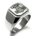 thumbnail image 1 of Stainless Steel Mjolnir Thor's Hammer Viking Norse Engraved Square Flat Top Biker Style Polished Signet Ring, 1 of 1