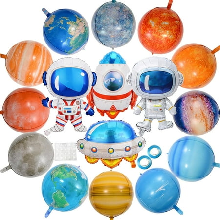 16 Pcs Galaxy Space Balloons Large Inflatable Planet Balloons Birthday Decorations, Inflatable Astronaut Outerspace Galaxy Planet Theme Birthday Decoration Universe Space Themed Party Decorations