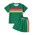 thumbnail image 3 of Arlun 2 Piece Workout Sets for Women Summer Striped Crew Neck Short Sleeve Tops Casual Shorts Color Blocked Sweatsuit Casual Outdoor Sports and Leisure Matching Outfits Green M, 3 of 3