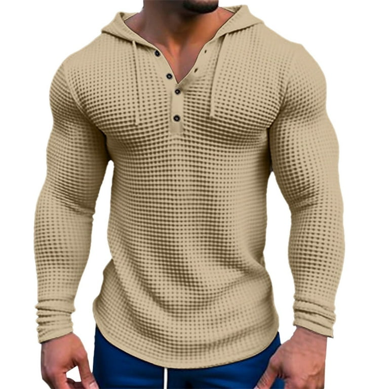 HBFAGFB Long Sleeve Work Shirts for Men Training Hooded Lightweight Sports Pullover Shirt Khaki Size 2XL
