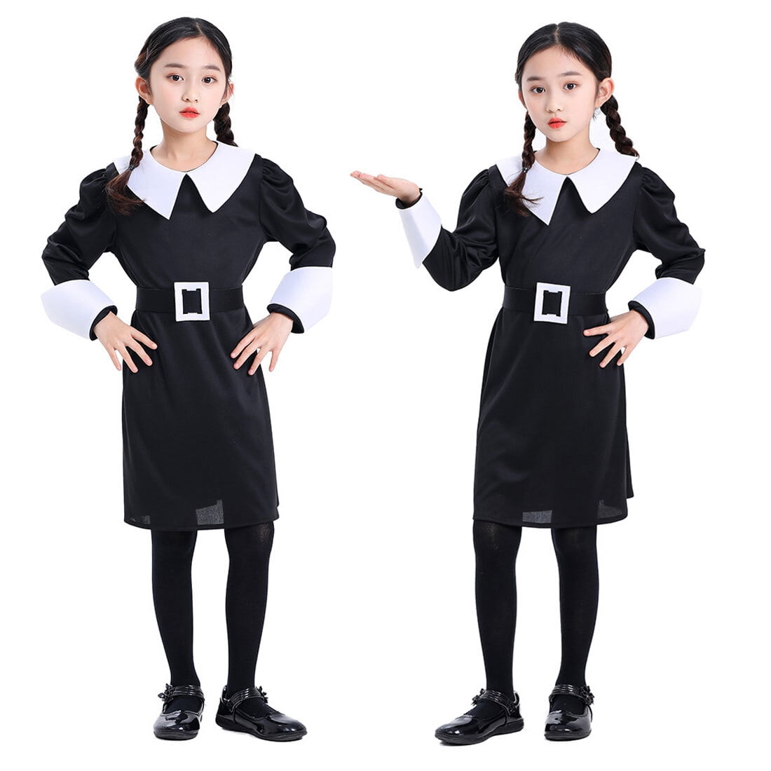 Girls Wednesday Dress Addams Family Costume Black Dress Up for 3-9 Year ...