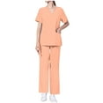thumbnail image 2 of Cavosen Nurse Scrubs Uniform Womens Sets Orange 2 Piece Outfit with Pocket Stretch Soft Workwear Short Sleeve V-Neck Long Pants Nurse Uniform Solid Loungewear Comfortable 2XL, 2 of 8