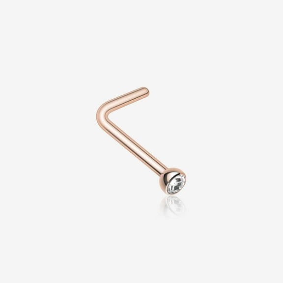 Rose Gold Press Fit Gem Top L-Shaped Nose Ring