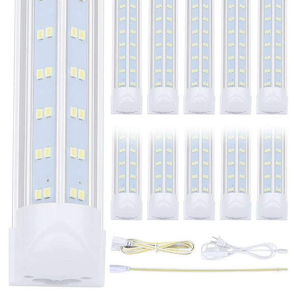 (10-Pack) 8ft LED Shop Light Fixture, V Shape 150w 18800LM 5000K ( Daylight White),8 Foot , 96'' T8 Integrated LED Tube, Linkable Led Bulbs for Garage, Warehouse, Plug and Play, Clear Lens