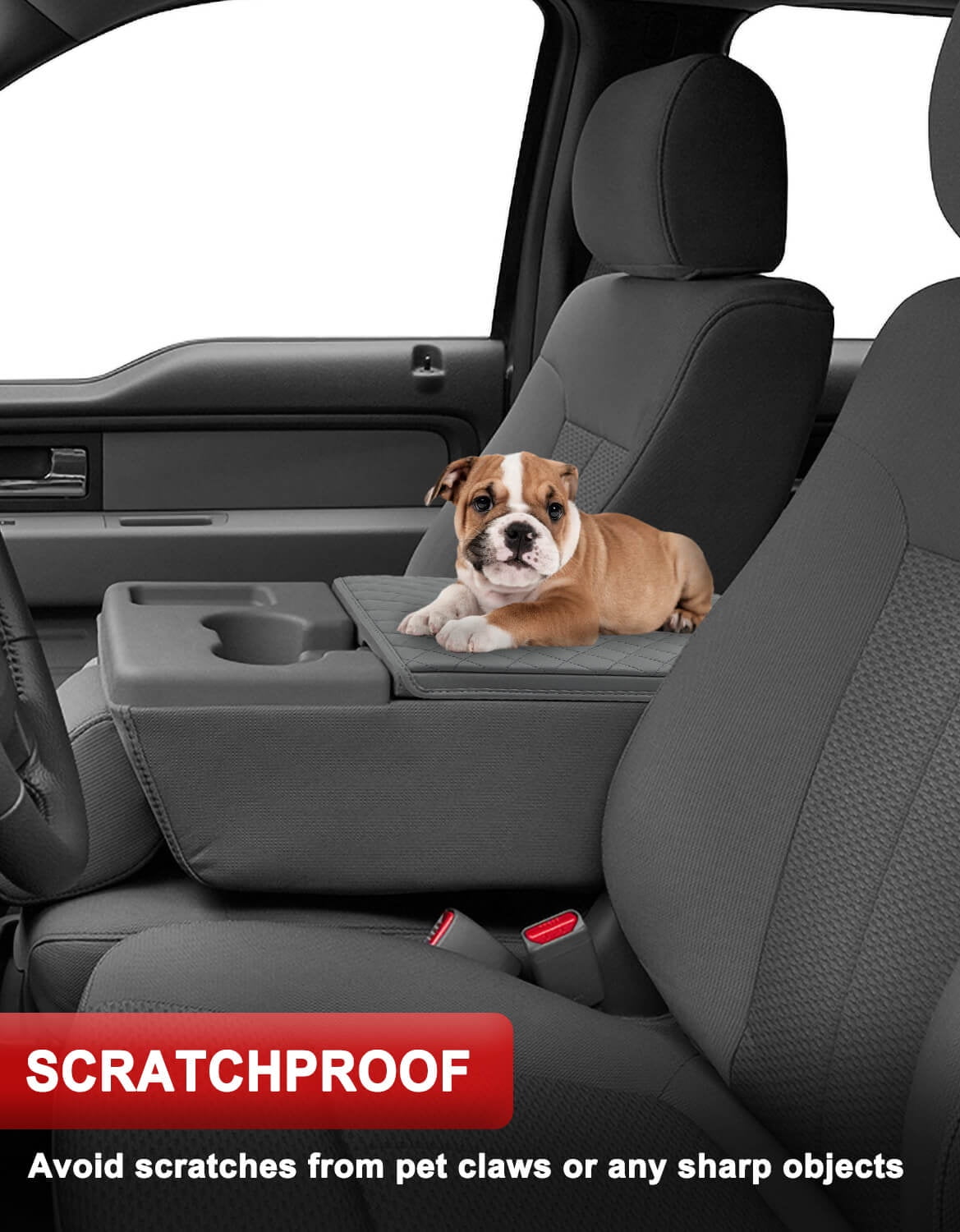 KBH Center Console Armrest Cover for Ford F150 2011-2014 with Jump Seat Console, PU Leather Middle Console Cover for Truck Interior Accessories (Dark Gray)