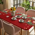 thumbnail image 3 of Red Christmas Table Cloths for 4 Foot Rectangle Tables, Xams Tree Winter Poinsettia Pine Cones Patio Waterproof Elastic Fitted Tablecloths, Washable Rectangular Table Cover for Camping, 3 of 8