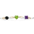 thumbnail image 2 of Gem Stone King 925 Silver and 10K Yellow Gold Black Sapphire Green Peridot Purple Amethyst and Lab Grown Diamond Tennis Bracelet for Women By Keren Hanan (2.11 cttw, Adjustable up To 9 inch), 2 of 4