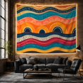 thumbnail image 6 of Abstract Wavy Tribal Bands with Blue Arches, Energetic Boho Decor for Boho Decor Lovers, Vibrant Wall Art, Housewarming Gift Tapestry Wall Hanging for Living Room, Bedroom and Dorm, 6 of 7