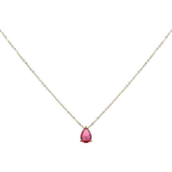 Uxcell Birthstone Necklace for Women, Teardrop Cubic Zirconia Pendant Necklace, Red