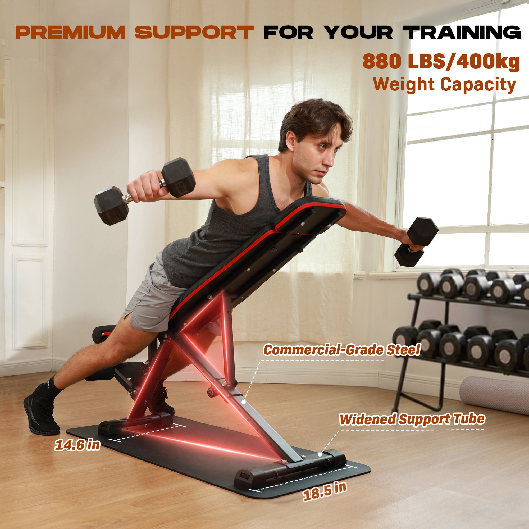 WARIOUT Folding Weight Bench, 880LB Capacity Workout Bench for Home Gym Strength Training