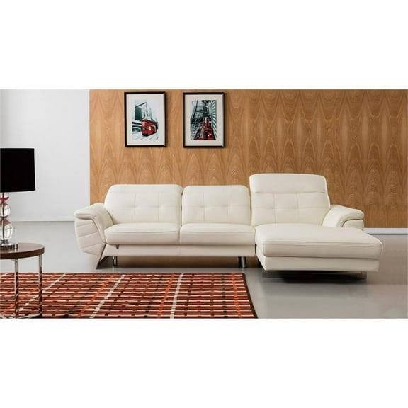 EK-L085 White Color With Italian Leather Sectional - Right Facing Chaise