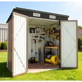 thumbnail image 1 of Cobertizo de Almacenamiento Exterior Metálico 6x4 FT, con Puertas Dobles con Cerradura y 2 Ventanas de Ventilación Blancas para Herramientas de Jardín, Patio y Trasero, Caqui, 1 of 8