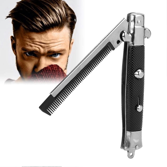 Peine plegable de bolsillo para hombre, estilo retro, con marco de metal resistente, ideal para viajar.
