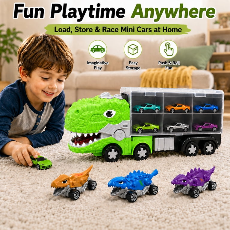 JoyStone Dinosaur Truck Toy Set with 12 Mini Cars photo 2
