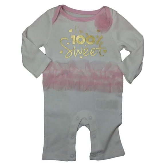 Infant Baby Girls 100% Sweet Pink & White Ruffle Coverall Outfit