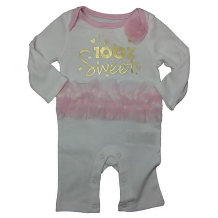 

Infant Baby Girls 100% Sweet Pink & White Ruffle Coverall Outfit