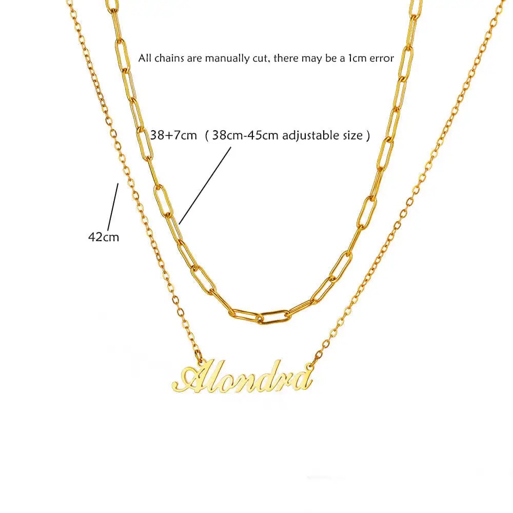 Custom Name Necklaces For Women Men 14K Yellow Gold Double Chains Customized Necklace Pendant Personalized Jewelry Gift