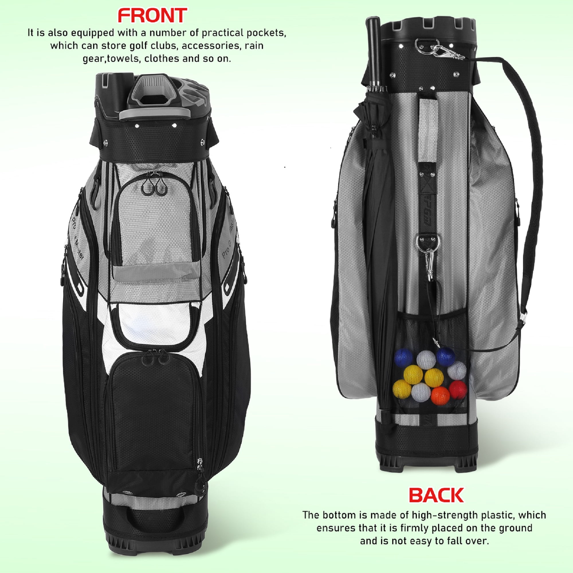 YEAHIBABY Golf Cart Bag in Black Featuring Resilient Material and 14 Way Club Organizer