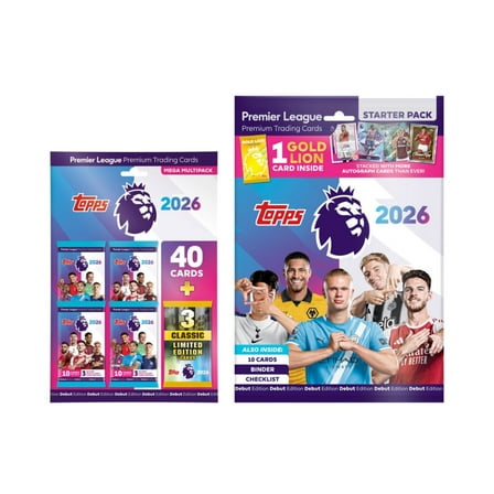 2025-26 Topps Premier League Debut Edition Cards - Mega Multi-Pack & Starter Pack Set (Album, 50 Cards   3 LE & Gold Lion Card