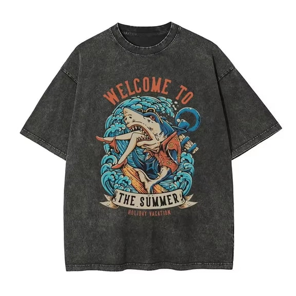 Distressed Skull Print Washed T-Shirt Retro Street Style Loose Fit Summer Couple Unisex Casual Tee Y2K Hip Hop Style