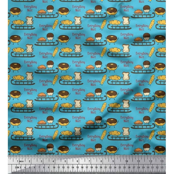 Soimoi Cotton Duck Fabric Sleigh,Bread & Hot Dog Food Printed Craft Fabric by The Yard 42 Inch Wide
