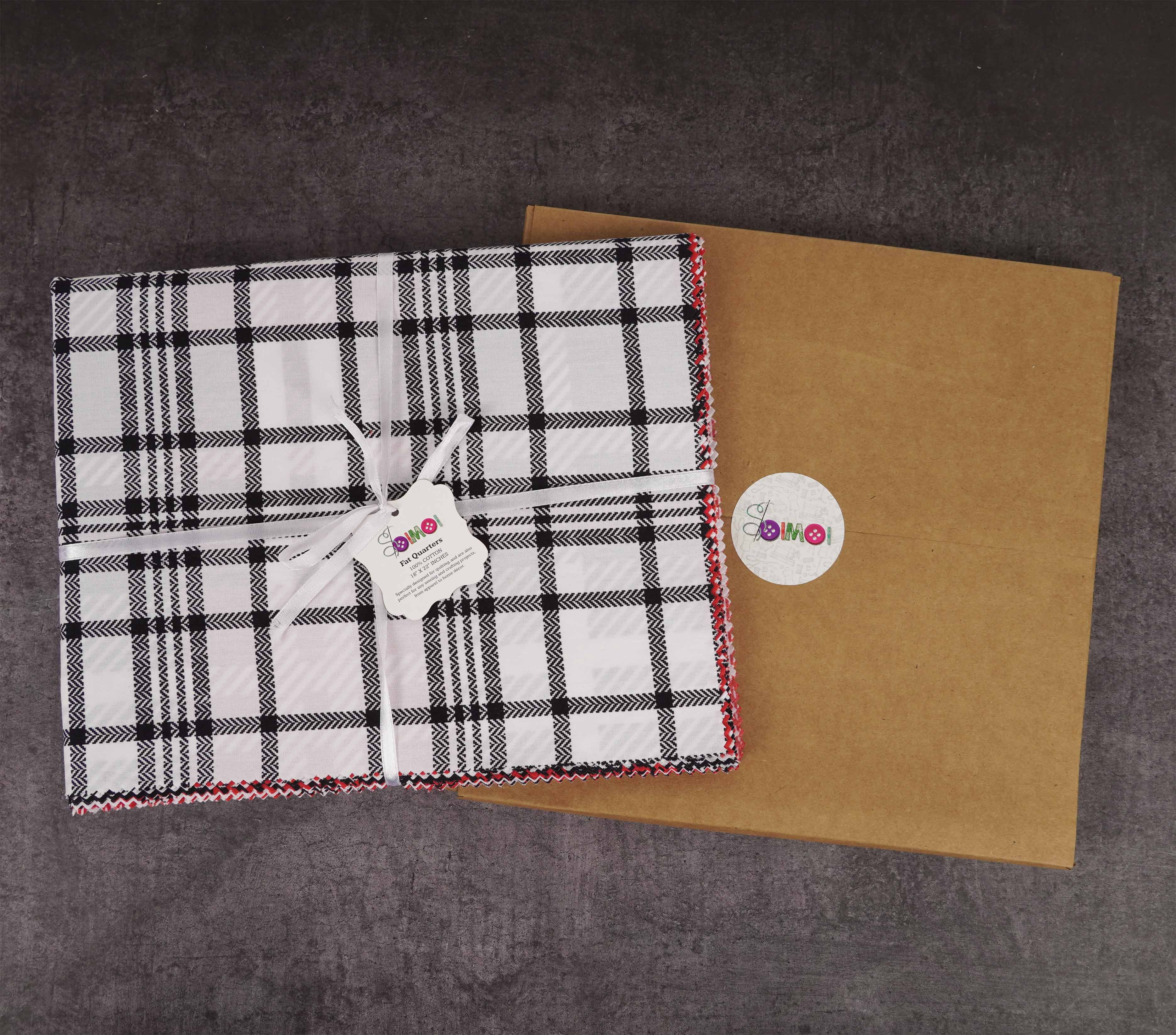 Soimoi 8 Pc Fat Quarter Bundle,Check & TartanPrint 18"x 22"DIY Patchwork-100% CottonPre-Cut Quilting Fabric Maroon & Black