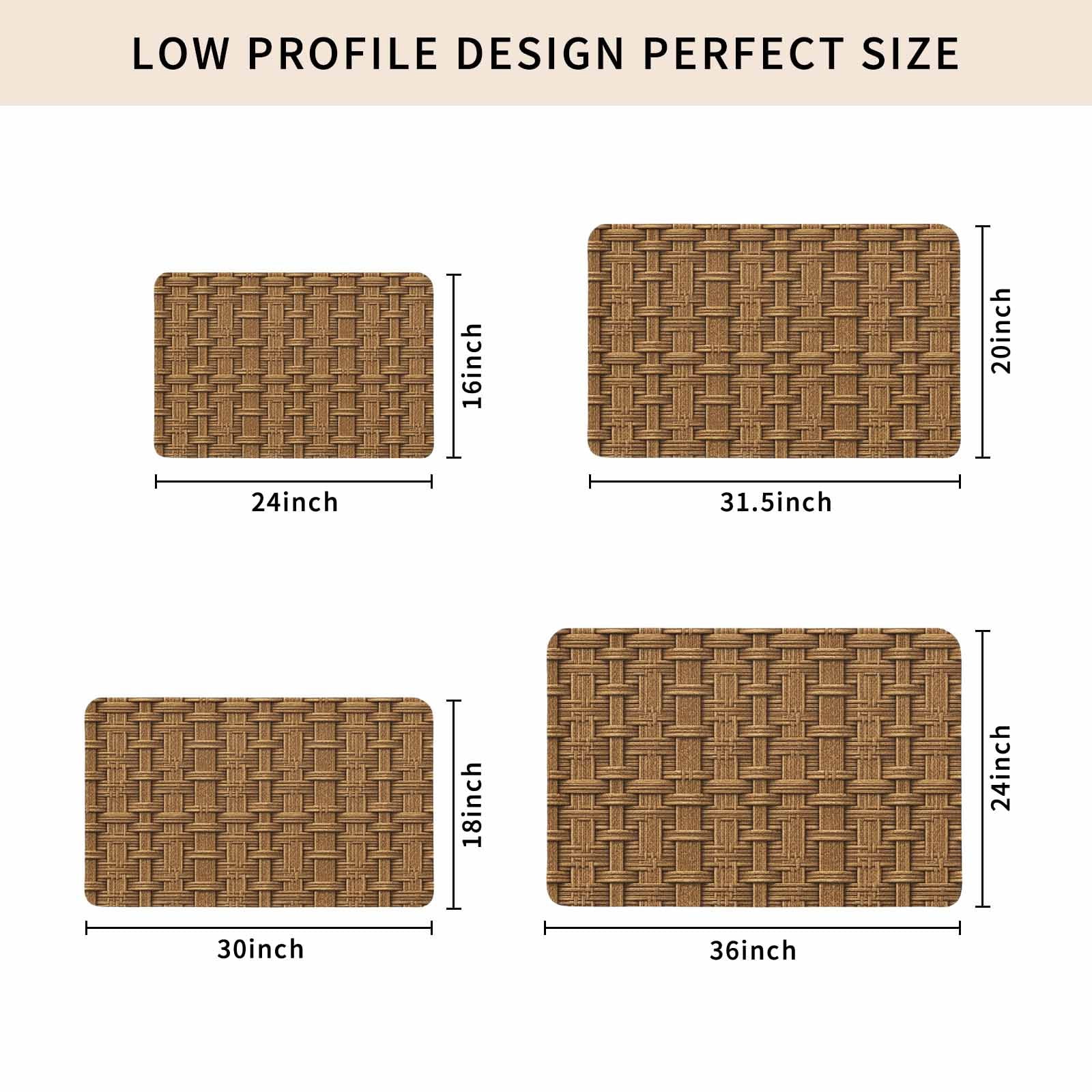 Vintage Rattan Doormat Outdoor Entrance 16"x24", Minimalist Abstract Wicker Texture Brown Absorb Moisture Dirt Door Mats, Non-Slip Rubber Backing Floor Mats Indoor, Low-Profile Front Door Rugs