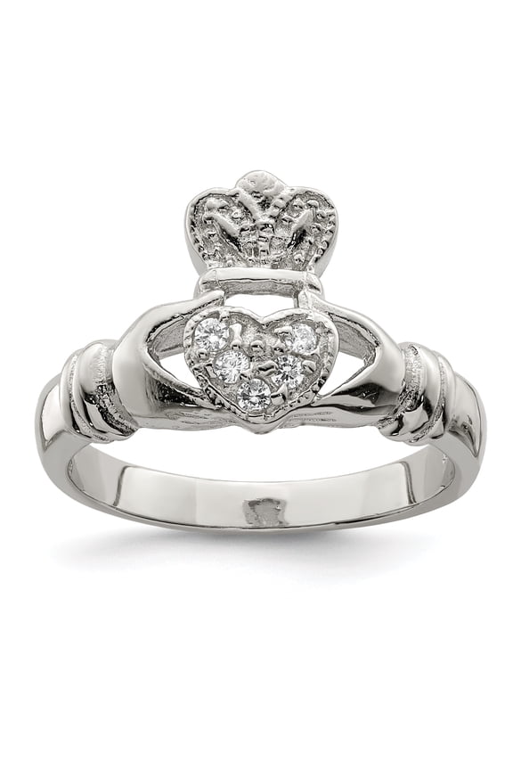 925 Sterling Silver Polished Cubic Zirconia Claddaugh Ring Size 7 2mm Wide Ring for Women