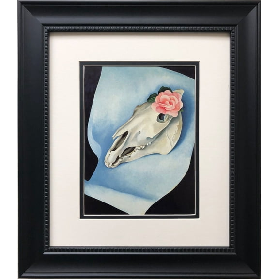 Georgia O'Keeffe "Horse's Skull with Pink Rose" Custom Framed Art Print Generic