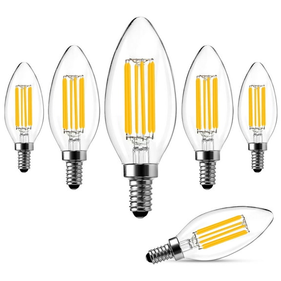 ROMANJOY E12 LED Candelabra Light Bulbs, 6W Equivalent 60W, Dimmable Candle Bulb, 2700K Warm White, C35 LED Filament Chandelier Light Bulbs Clear Glass, 6 Pack