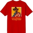 thumbnail image 3 of "Wanted" Cowboy With American Flag Adult Red Crew Neck Short Sleeve Tee-Small, 3 of 4