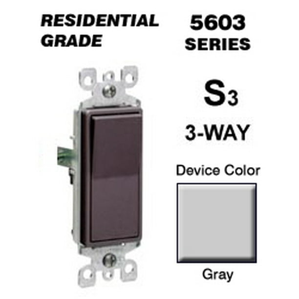 Leviton 5603-2GY Rocker Switch Decora 3-Way 15 Amp 120/277 VAC Grounding Residential Grade Quickwire Push-In and Side Wired - Gray - Walmart.com Morris Minor Wiring Diagram Walmart