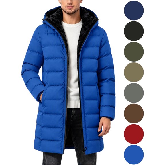 Men's Winter Puffer Jacket Zippered Hooded Warm Thick Padded Parka Coat Outerwear with Pockets