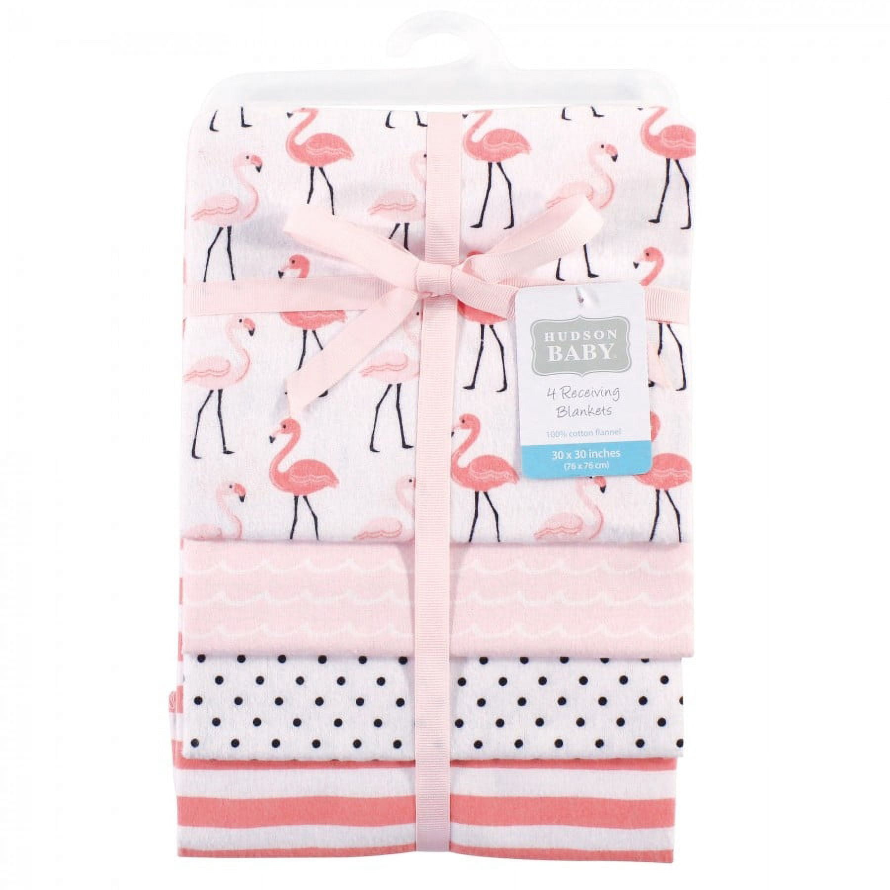 Hudson Baby Infant Girl Cotton Flannel Receiving Blankets, Flamingos, One Size
