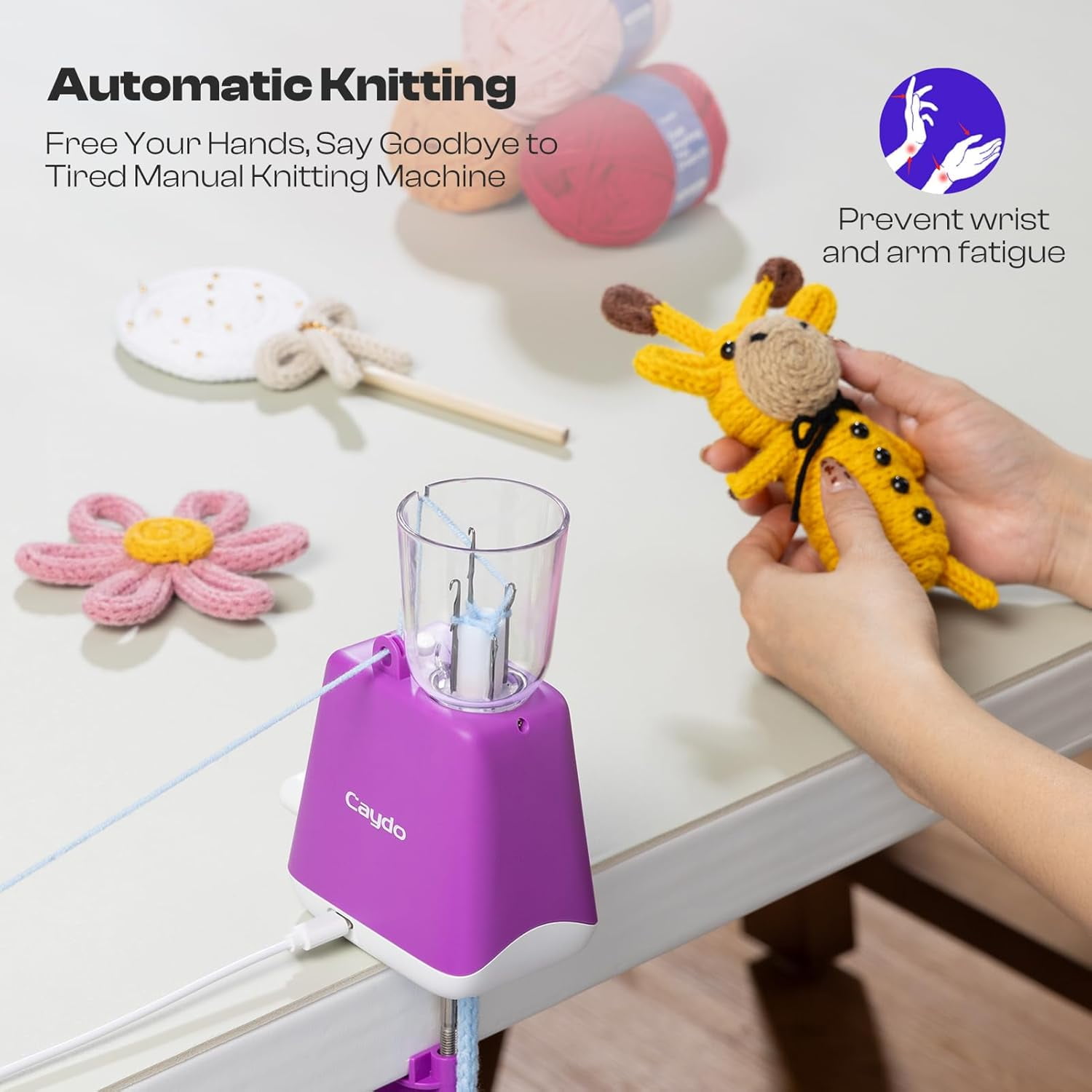 Automatic i Cord Knitting Machine,Electric Efficiently DIY Knitting Crochet Machine for Crocheters(Purple)