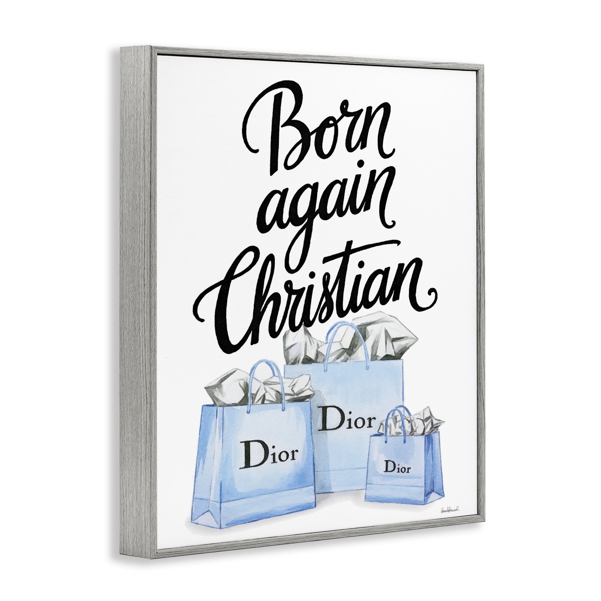 Glam Bags Born Again Christian Gray Framed Giclee Art, design by Amanda Greenwood