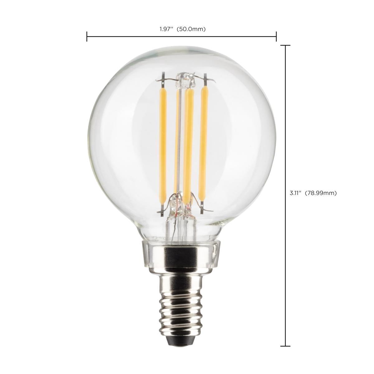 Satco S21210 G16.5 Globe LED Light Bulbs 5.5W 120V 3000K 90CRI E12 Candelabra Base Dimmable (6 Pack)
