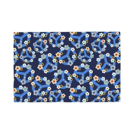 

Placemats Set of 4 blue Peace sign flower Heat Resistant Non - Slip Place mats Waterproof table mat for Kitchen Dining-6片装