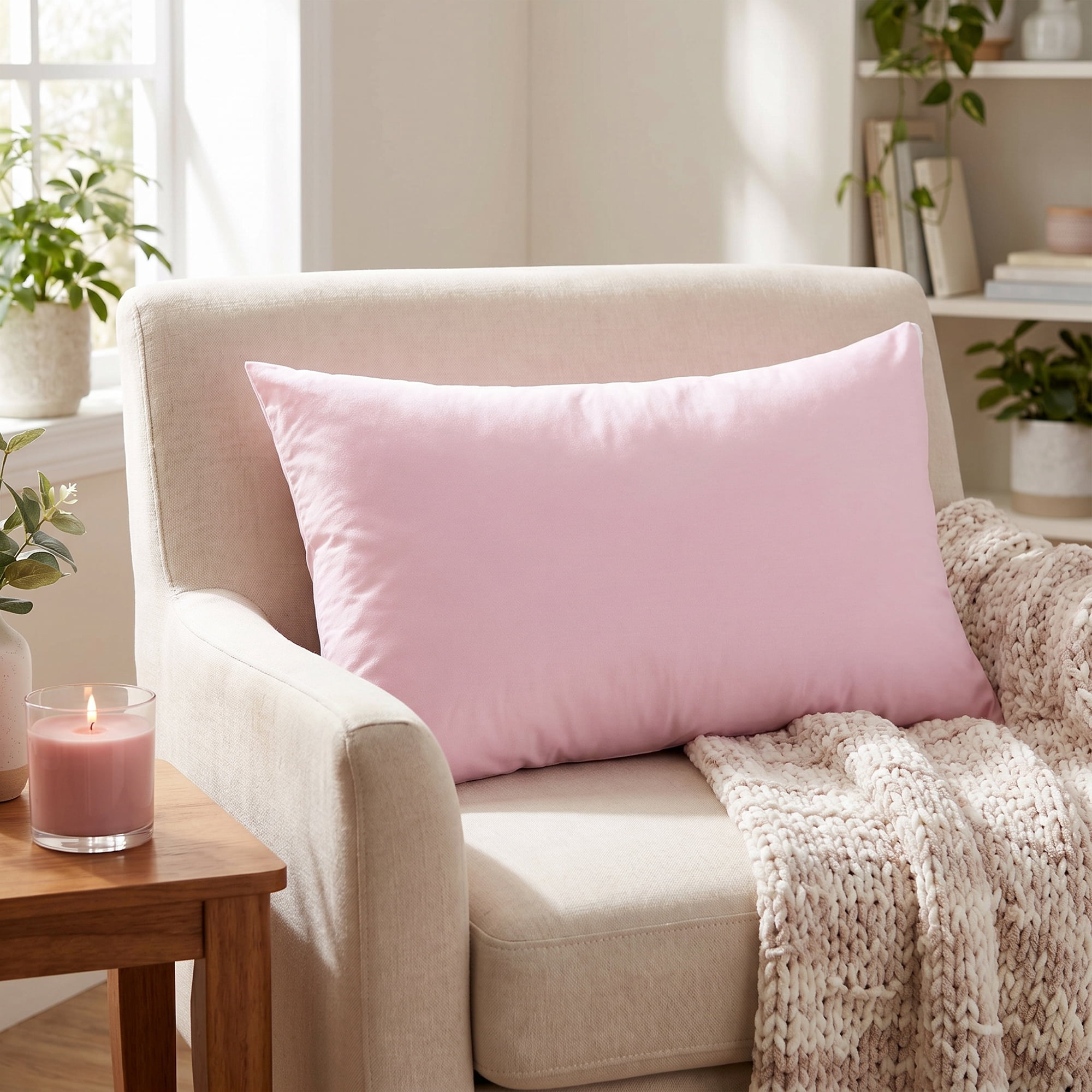 Unique Bargains Standard-size Zippered Pillow Protector Waterproof Polyester Pink