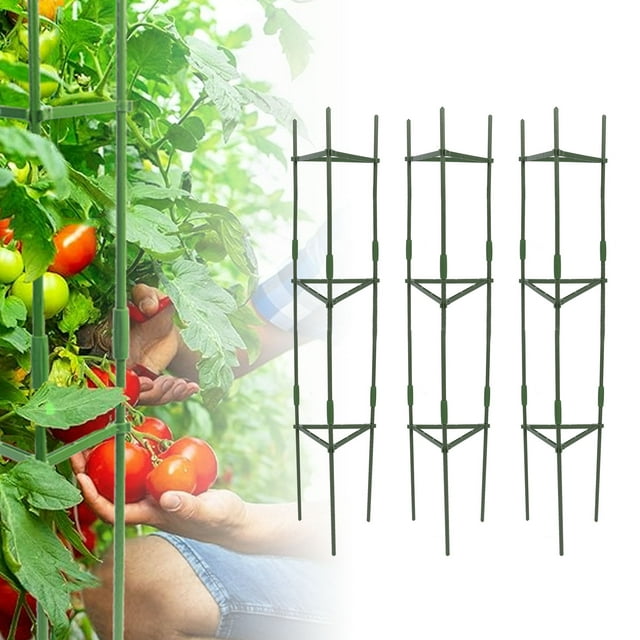 Tomato Cage,Adjustable Design Triangular Tomato Plant Support Pole Heavy Duty Steel Plant Tower Stakes Ample Space Design Tomato Trellis Garden Plant Support for Home