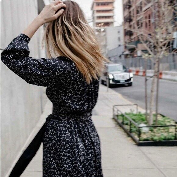 $195 CLUB MONACO Bird Print Turple Dress Black Multi ( 2 )