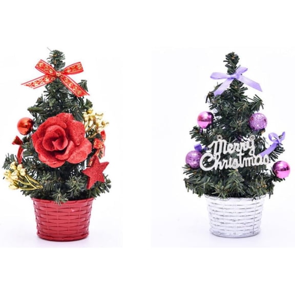 2Pcs 7.8in Mini Table Christmas Tree Home Decor Festival Party Xmas Gifts