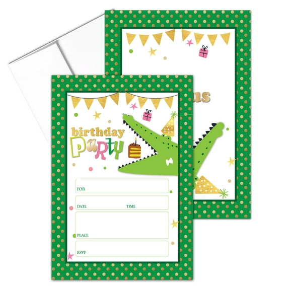 Stonehouse Collection Alligator Birthday Party Invitations – Fill-in-the-Blank –