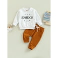 thumbnail image 2 of Bagilaanoe 2PCS Toddler Baby Boy Long Pants Set Letter Print Long Sleeve Sweatshirt Pullover Tops + Drawstring Sweatpants 6M 12M 18M 24M 3T Kids Casual Sweatsuits, 2 of 7